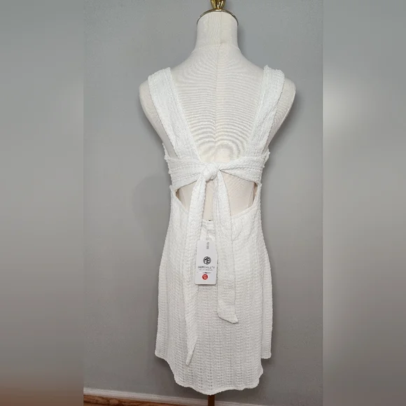 MEROKEETY Mini Dress Tie Back Lined White Prom Party Wedding Cocktail Size M - Picture 8 of 9